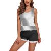 Ekouaer Womens Pajama Sets Sleeveless Tank Top and Shorts Pj Set Lace Hem Sleepwear S-XXXL(White Black Stripe)