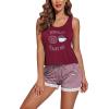 Ekouaer Womens Pajama Sets Sleeveless Tank Top and Shorts Pj Set Lace Hem Sleepwear S-XXXL(Wine Red)