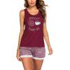 Ekouaer Womens Pajama Sets Sleeveless Tank Top and Shorts Pj Set Lace Hem Sleepwear S-XXXL(Wine Red)