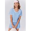 Ekouaer Womens Pajamas Sets Soft 100% Cotton Pjs Short Sleeve Lounge Sets Casual Two Piece Pjs With Pockets(Blue)