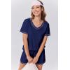 Ekouaer Womens Pajamas Sets Soft 100% Cotton Pjs Short Sleeve Lounge Sets Casual Two Piece Pjs With Pockets(Navy Blue)