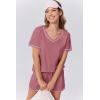 Ekouaer Womens Pajamas Sets Soft 100% Cotton Pjs Short Sleeve Lounge Sets Casual Two Piece Pjs With Pockets(Rose Red)