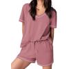 Ekouaer Womens Pajamas Sets Soft 100% Cotton Pjs Short Sleeve Lounge Sets Casual Two Piece Pjs With Pockets(Rose Red)