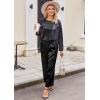 Ekouaer Womens Satin Pajamas Set 2 Piece Silk Outfits Sleeveless Tank Crop Wide Leg Pants Sleepwear with Pockets(Black)