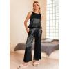 Ekouaer Womens Satin Pajamas Set 2 Piece Silk Outfits Sleeveless Tank Crop Wide Leg Pants Sleepwear with Pockets(Black)