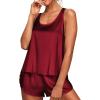 Ekouaer Womens Satin Silk Pajamas Back Split Tank Top and Shorts Silky Pj Set Sleepwear S-XXL(A-wine Red)