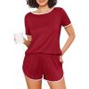 Ekouaer Womens Pajama Sets Short Sleeve Sleepwear Soft Pjs Sets Round Neck Summer 2 Piece Lounge Set with Pockets S-XXL(Wine Red)