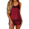 Ekouaer Womens Satin Silk Pajamas Back Split Tank Top and Shorts Silky Pj Set Sleepwear S-XXL(A-wine Red)