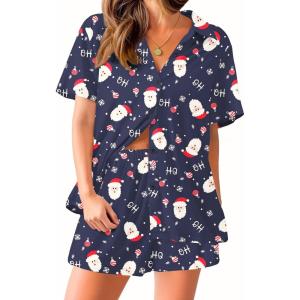 Ekouaer Pajama for Women Set Short Sleeve Button Down Pajamas Sets Soft Lounge Sets for Women Sleepwear PJS(Christmas)