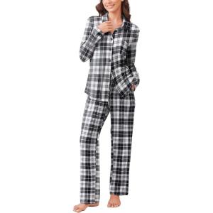 Ekouaer Womens Pajama Sets Button Down Pjs Sets Soft Long Sleeve Sleepwear Button Up Loungewear with Pockets, S-XXL(Black and Grey Plaid)