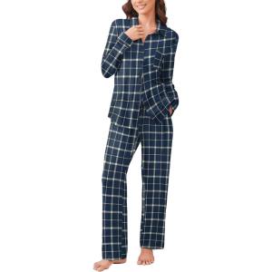 Ekouaer Womens Pajama Sets Button Down Pjs Sets Soft Long Sleeve Sleepwear Button Up Loungewear with Pockets, S-XXL(Blue and Black Plaid)
