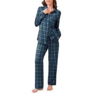 Ekouaer Womens Pajama Sets Button Down Pjs Sets Soft Long Sleeve Sleepwear Button Up Loungewear with Pockets, S-XXL(Blue and Green Plaid)