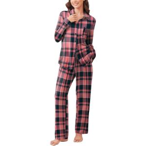 Ekouaer Womens Pajama Sets Button Down Pjs Sets Soft Long Sleeve Sleepwear Button Up Loungewear with Pockets, S-XXL(Pink and Black Plaid)