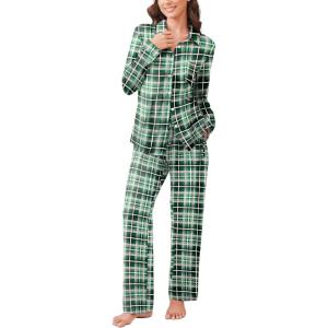 Ekouaer Womens Pajama Sets Button Down Pjs Sets Soft Long Sleeve Sleepwear Button Up Loungewear with Pockets, S-XXL(Pink and Green Plaid)