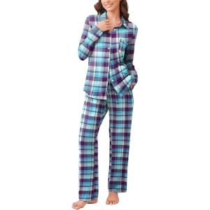 Ekouaer Womens Pajama Sets Button Down Pjs Sets Soft Long Sleeve Sleepwear Button Up Loungewear with Pockets, S-XXL(Purple and Blue Plaid)
