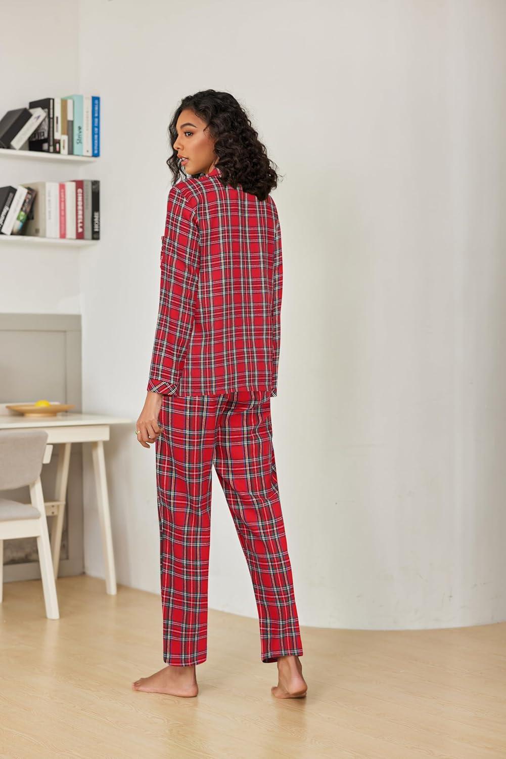 imageEkouaer Pajamas for Women 2 Piece Lounge Set Long Sleeve Plaid Sleepwear Casual 2 Piece Pjs SXXLRed Plaid