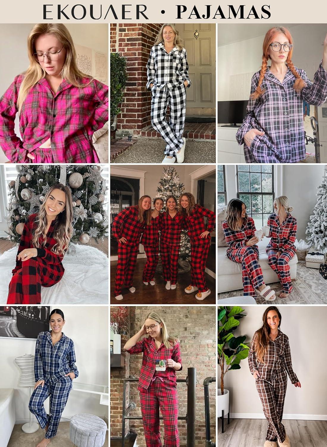 imageEkouaer Pajamas for Women 2 Piece Lounge Set Long Sleeve Plaid Sleepwear Casual 2 Piece Pjs SXXLRed Plaid