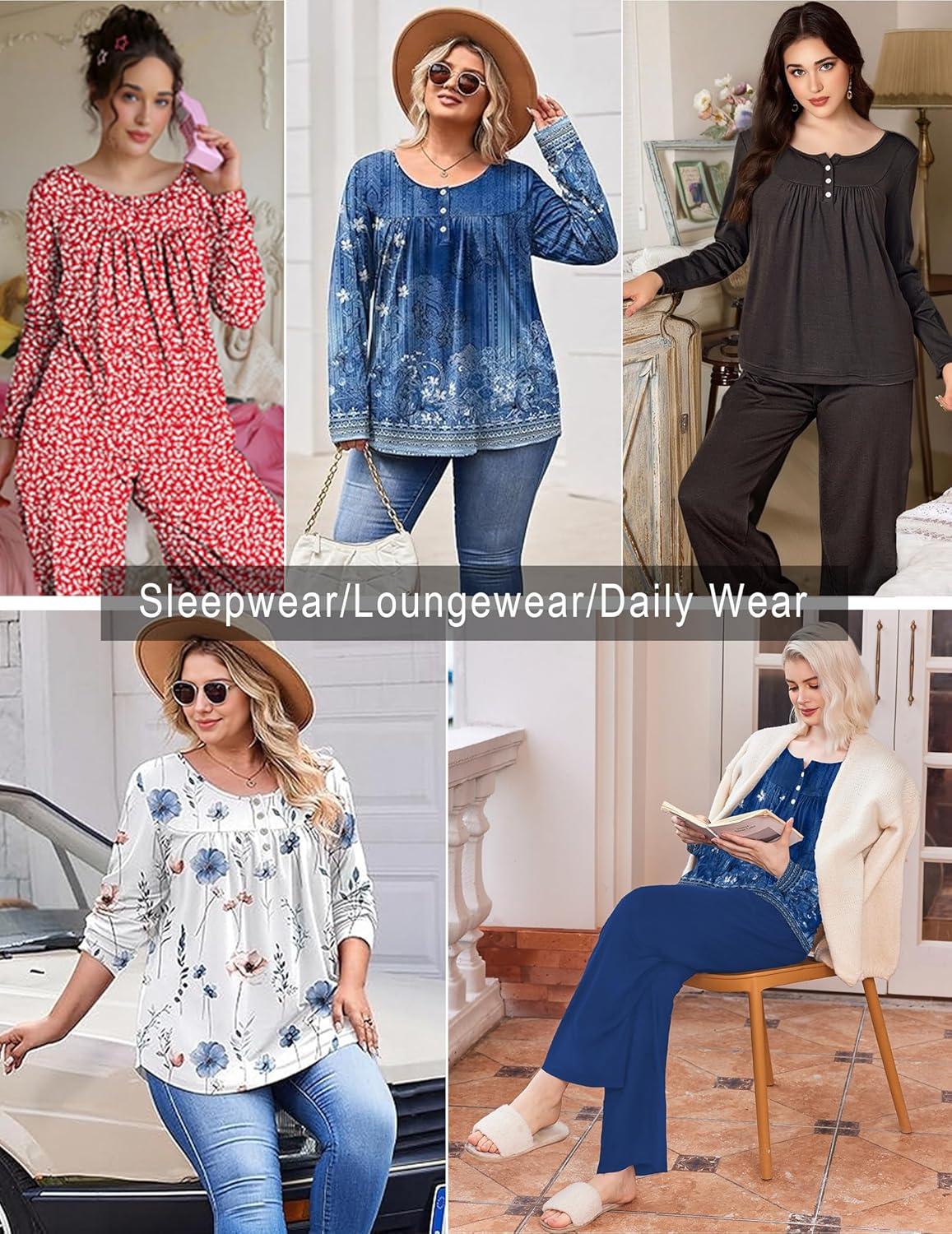 imageEkouaer Pajamas for Women Set Long Sleeve Sleepwear Top amp Pants Pjs Comfy 2 Piece Lounge Set with Pockets SXXLNavy Floral