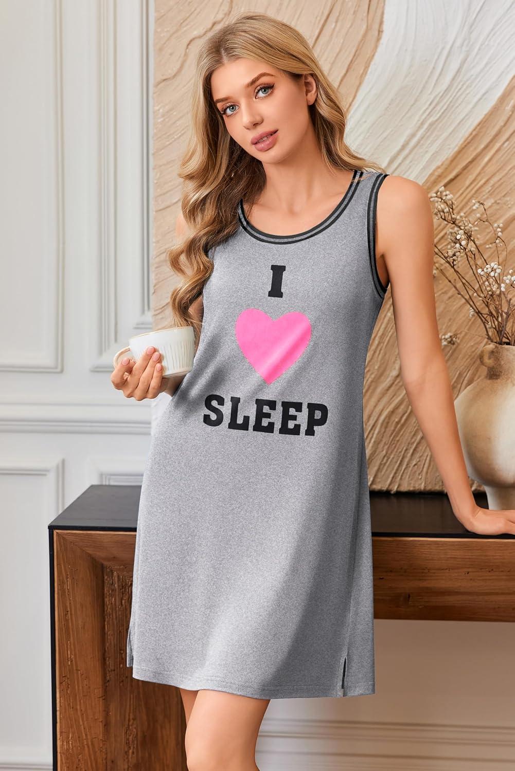 imageEkouaer Tank Nightgowns for Women Sleeveless Sleep Dress Crew Neck Sleep Shirt Comfy Pajama DressLight Gray Sleep