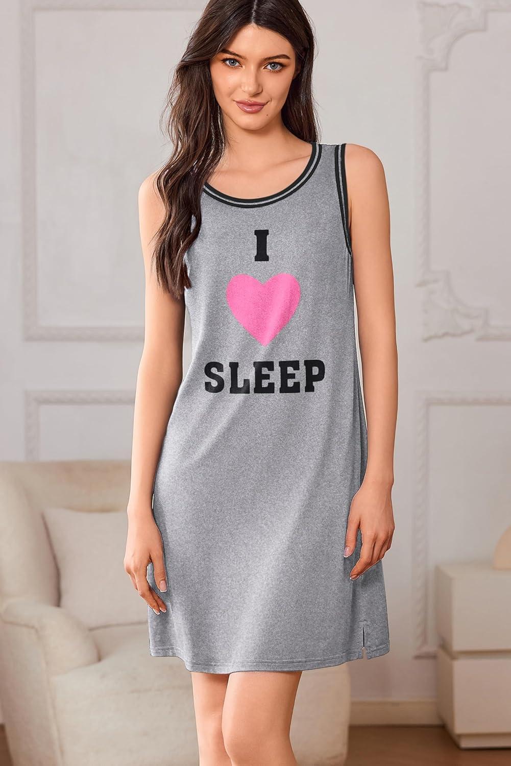 imageEkouaer Tank Nightgowns for Women Sleeveless Sleep Dress Crew Neck Sleep Shirt Comfy Pajama DressLight Gray Sleep