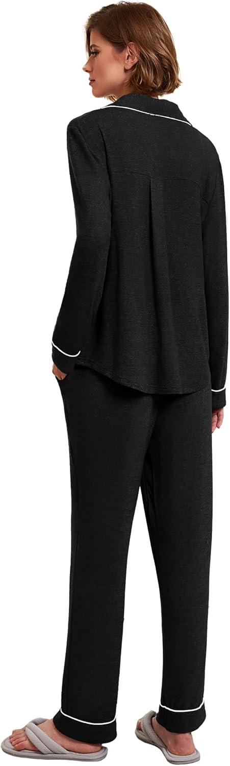 imageEkouaer Womens Pajamas Long Sleeve Sleepwear Casual Button Down Loungewear Soft Pjs Set SXXLBlack