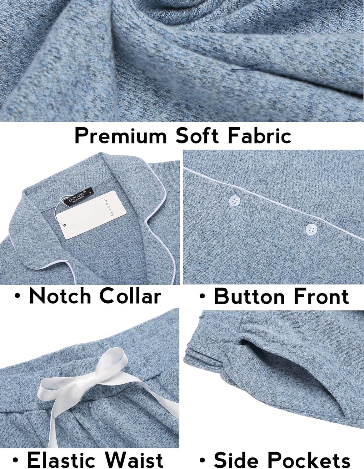 imageEkouaer Womens Pajamas Long Sleeve Sleepwear Casual Button Down Loungewear Soft Pjs Set SXXLBlue