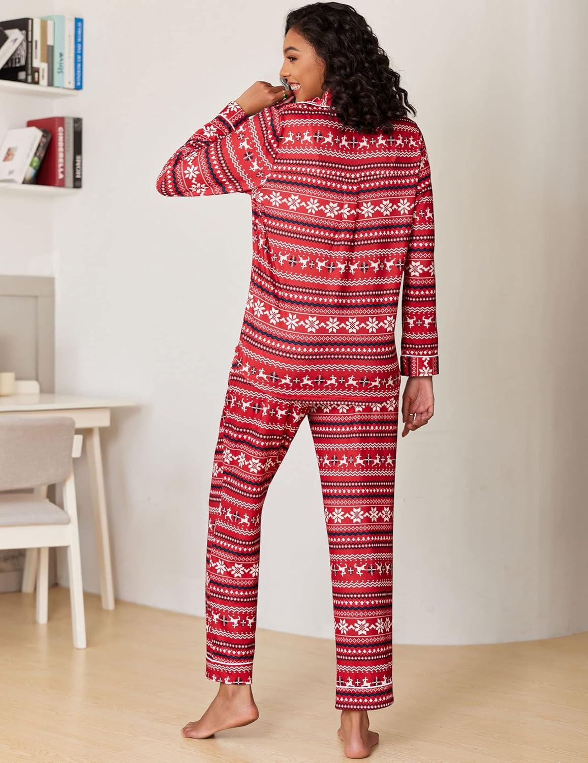 imageEkouaer Womens Pajamas Long Sleeve Sleepwear Casual Button Down Loungewear Soft Pjs Set SXXLChristmas Pattern