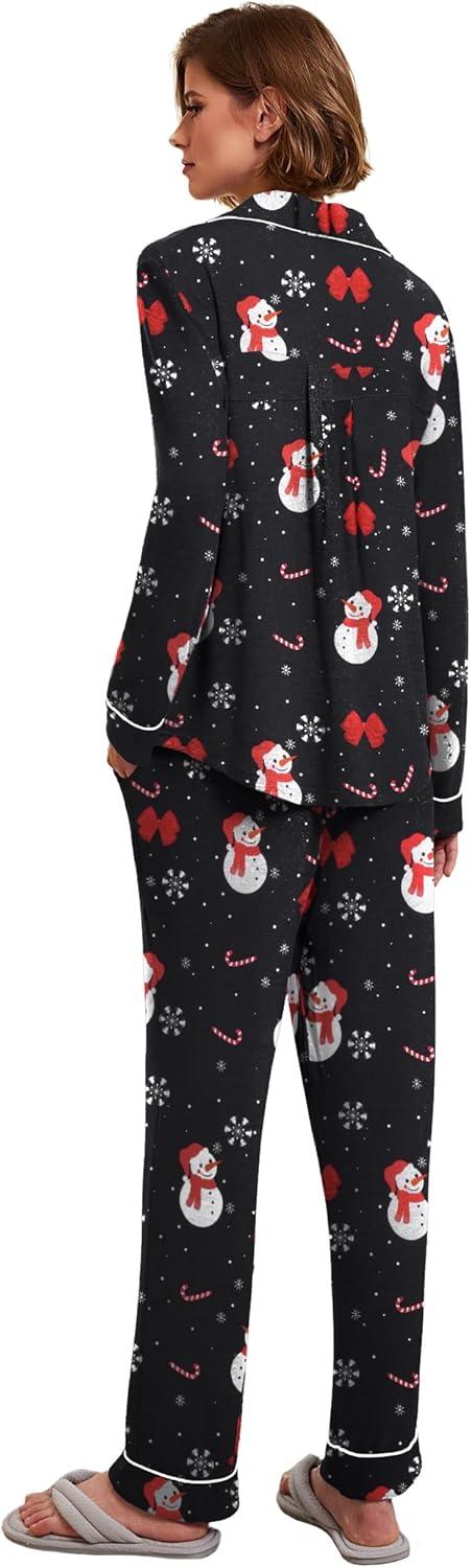 imageEkouaer Womens Pajamas Long Sleeve Sleepwear Casual Button Down Loungewear Soft Pjs Set SXXLChristmas Pattern2