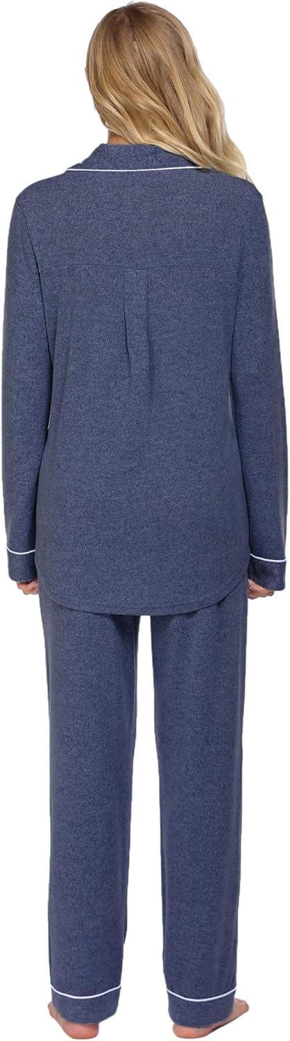 imageEkouaer Womens Pajamas Long Sleeve Sleepwear Casual Button Down Loungewear Soft Pjs Set SXXLDark Blue