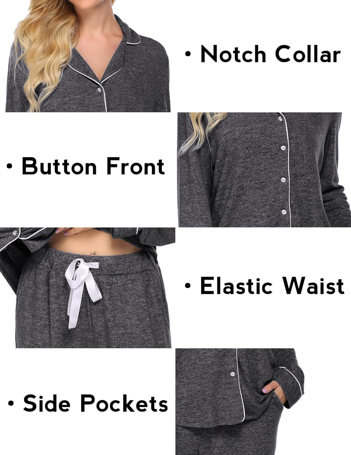 imageEkouaer Womens Pajamas Long Sleeve Sleepwear Casual Button Down Loungewear Soft Pjs Set SXXLDark Grey