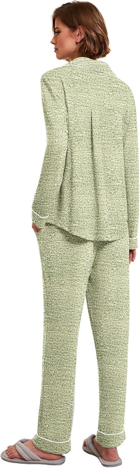 imageEkouaer Womens Pajamas Long Sleeve Sleepwear Casual Button Down Loungewear Soft Pjs Set SXXLLight Green