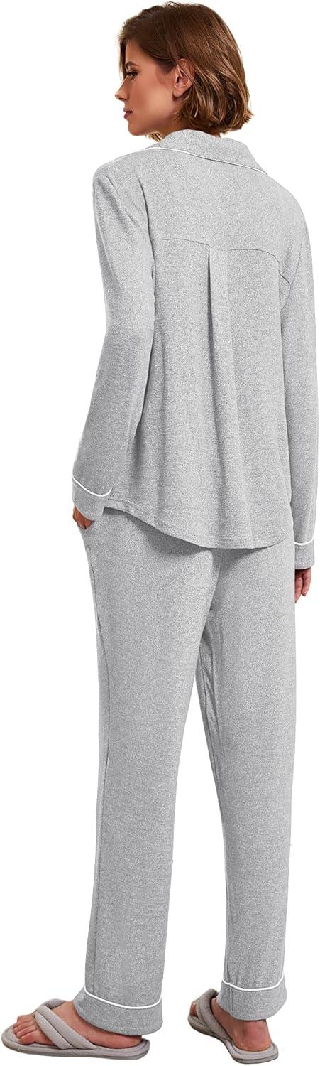 imageEkouaer Womens Pajamas Long Sleeve Sleepwear Casual Button Down Loungewear Soft Pjs Set SXXLLight Grey