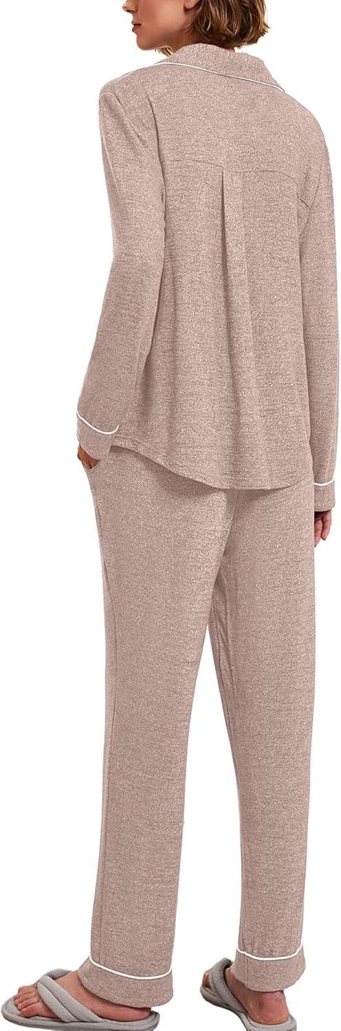 imageEkouaer Womens Pajamas Long Sleeve Sleepwear Casual Button Down Loungewear Soft Pjs Set SXXLLight Pink