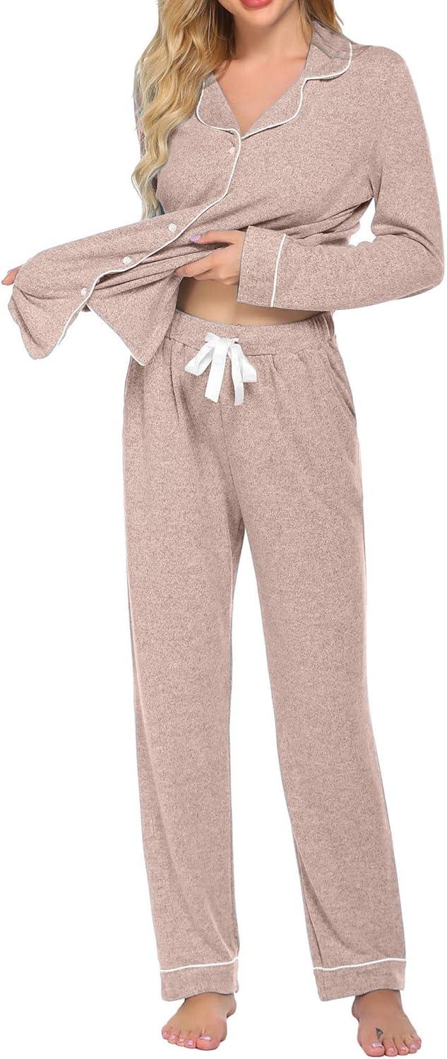 imageEkouaer Womens Pajamas Long Sleeve Sleepwear Casual Button Down Loungewear Soft Pjs Set SXXLLight Pink
