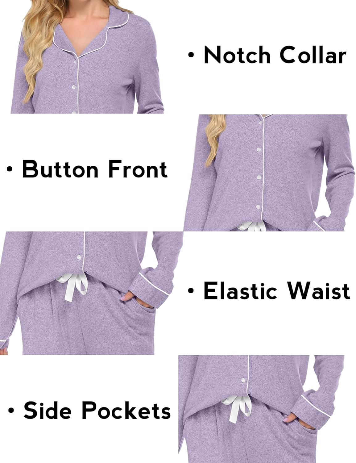 imageEkouaer Womens Pajamas Long Sleeve Sleepwear Casual Button Down Loungewear Soft Pjs Set SXXLLight Purple