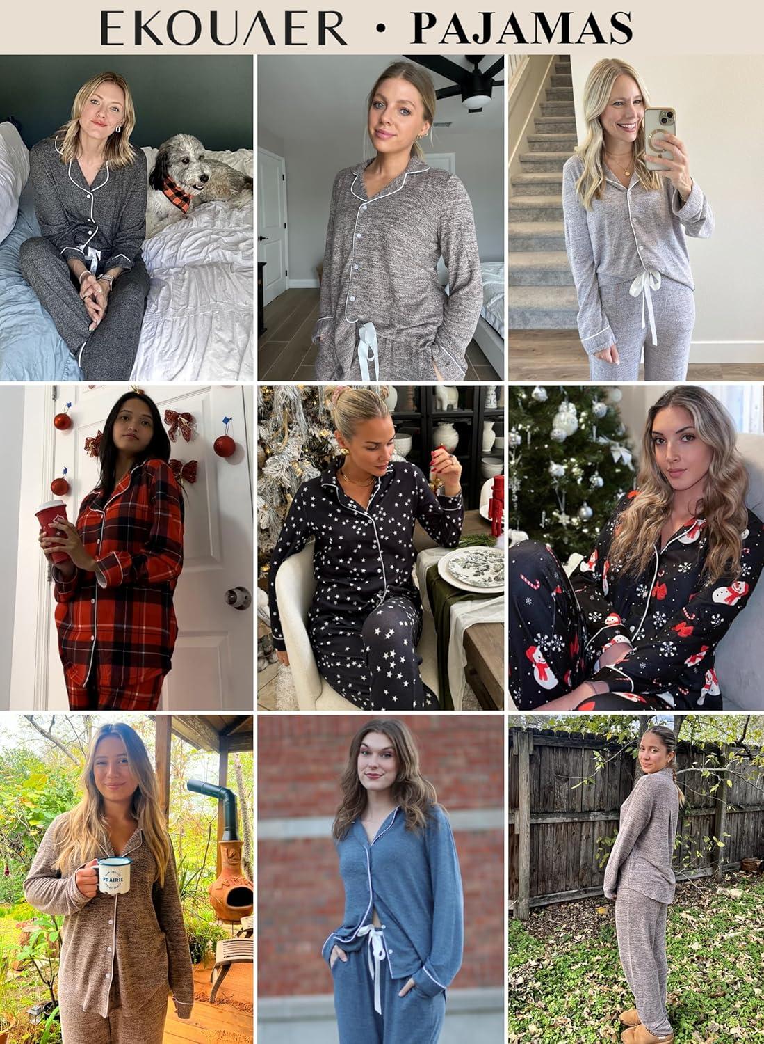 imageEkouaer Womens Pajamas Long Sleeve Sleepwear Casual Button Down Loungewear Soft Pjs Set SXXLLight Purple