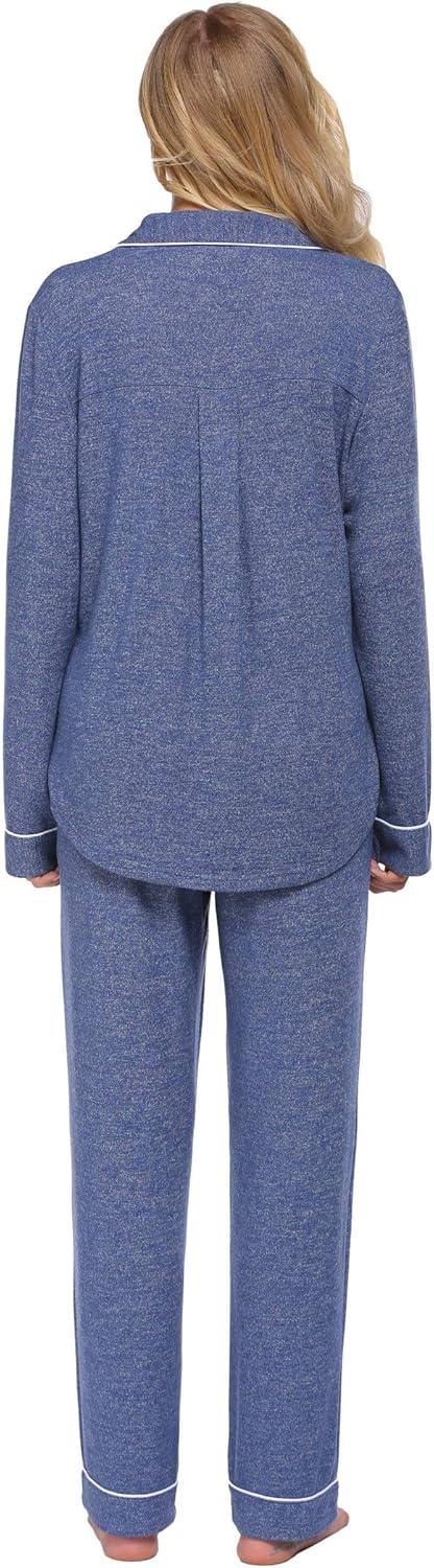 imageEkouaer Womens Pajamas Long Sleeve Sleepwear Casual Button Down Loungewear Soft Pjs Set SXXLNavy
