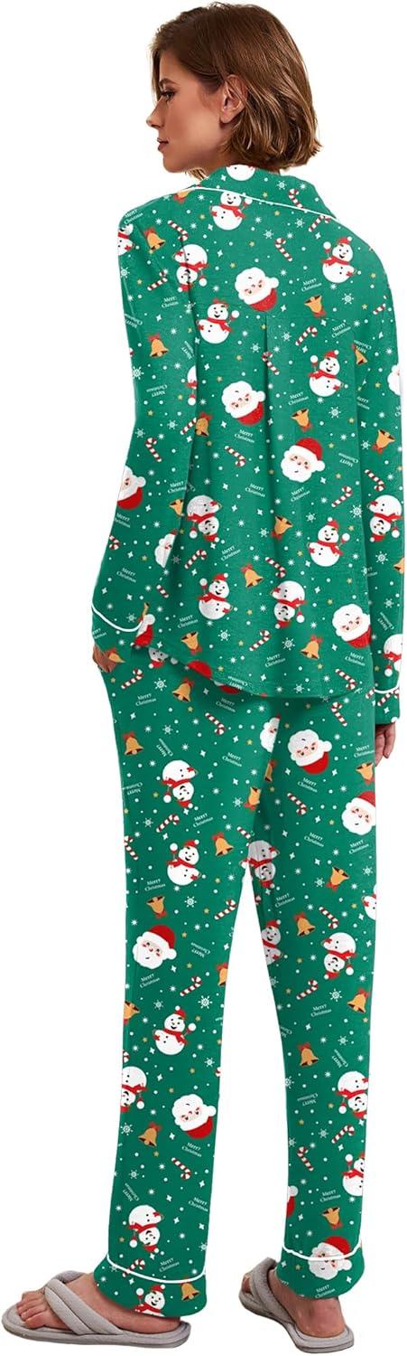 imageEkouaer Womens Pajamas Long Sleeve Sleepwear Casual Button Down Loungewear Soft Pjs Set SXXLSanta Claus