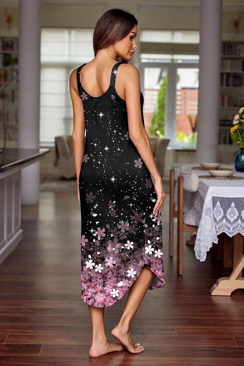 imageEkouaer Womens Sleeveless Nightgown Long Nightgowns for Women Full Slip Soft Nightshirt Wide Strap Sleepwear Lounge DressesSakura
