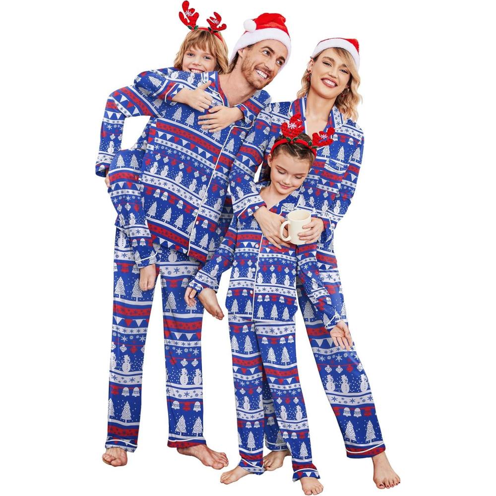 imageEkouaer Christmas Matching Pajamas Sets Couple Button Down Long Sleeve Sleepwear 2 Pieces Loungewear Pat13 Women M