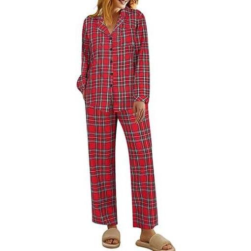 imageEkouaer Pajamas for Women 2 Piece Lounge Set Long Sleeve Plaid Sleepwear Casual 2 Piece Pjs SXXLRed Plaid