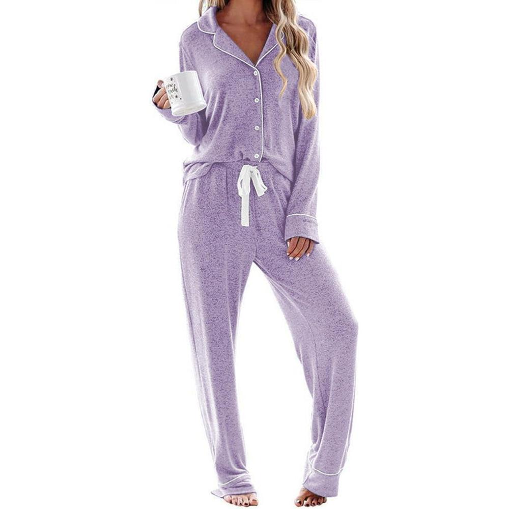 imageEkouaer Womens Pajamas Long Sleeve Sleepwear Casual Button Down Loungewear Soft Pjs Set SXXLLight Purple