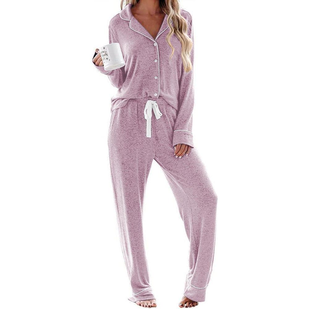 imageEkouaer Womens Pajamas Long Sleeve Sleepwear Casual Button Down Loungewear Soft Pjs Set SXXLPink
