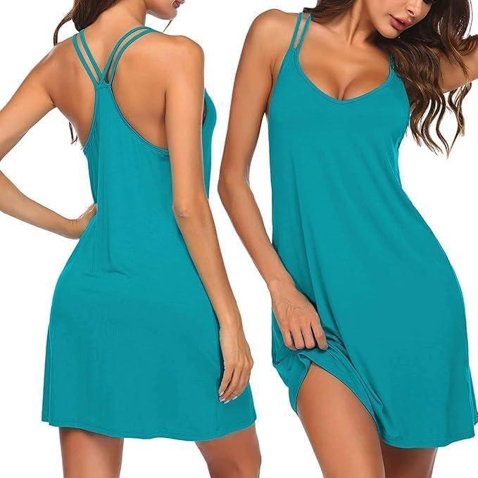 imageEkouaer Womens V Neck Sleeveless NightgownPeacock Blue