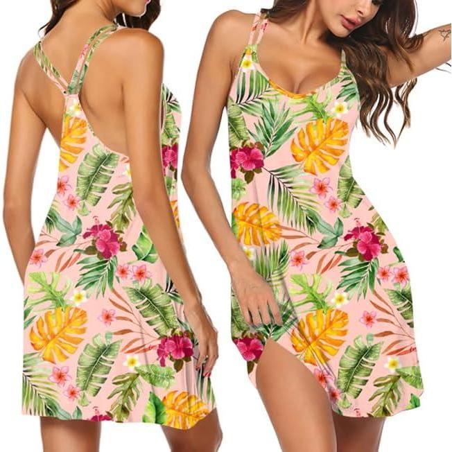 imageEkouaer Womens V Neck Sleeveless NightgownPlants and Flowers