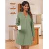 Ekouaer Nightgowns for Women Button Down Night Shirt Long Sleeve Ribbed Knit V-Neck Sleepwear Pajama Dress(Army Green)