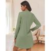 Ekouaer Nightgowns for Women Button Down Night Shirt Long Sleeve Ribbed Knit V-Neck Sleepwear Pajama Dress(Army Green)
