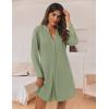 Ekouaer Nightgowns for Women Button Down Night Shirt Long Sleeve Ribbed Knit V-Neck Sleepwear Pajama Dress(Army Green)