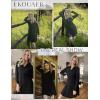 Ekouaer Nightgowns for Women Button Down Night Shirt Long Sleeve Ribbed Knit V-Neck Sleepwear Pajama Dress(Black)