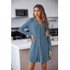 Ekouaer Nightgowns for Women Button Down Night Shirt Long Sleeve Ribbed Knit V-Neck Sleepwear Pajama Dress(Blue)
